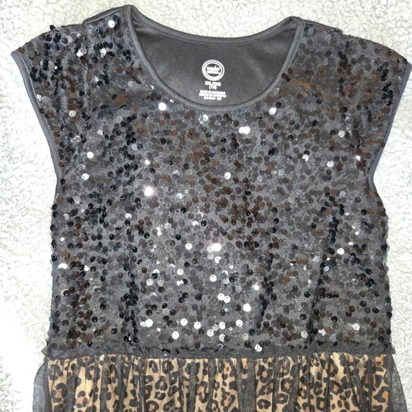 Girls' Black & Brown Leopard Print Sequin Dress – Size XXL 🐆✨ - Picture 3 of 6